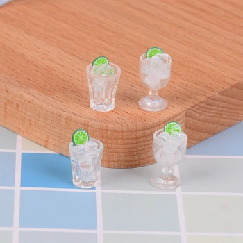 

2Pcs Mini Glass Cup + Ice Cube Simulation Goblet Cup Model Toy Dollhouse Toy Model Miniature Food Doll House Decor
