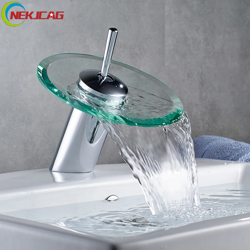 Glass Basin Faucet Waterfall Mixer Tap Single Handle Bathroom Shower