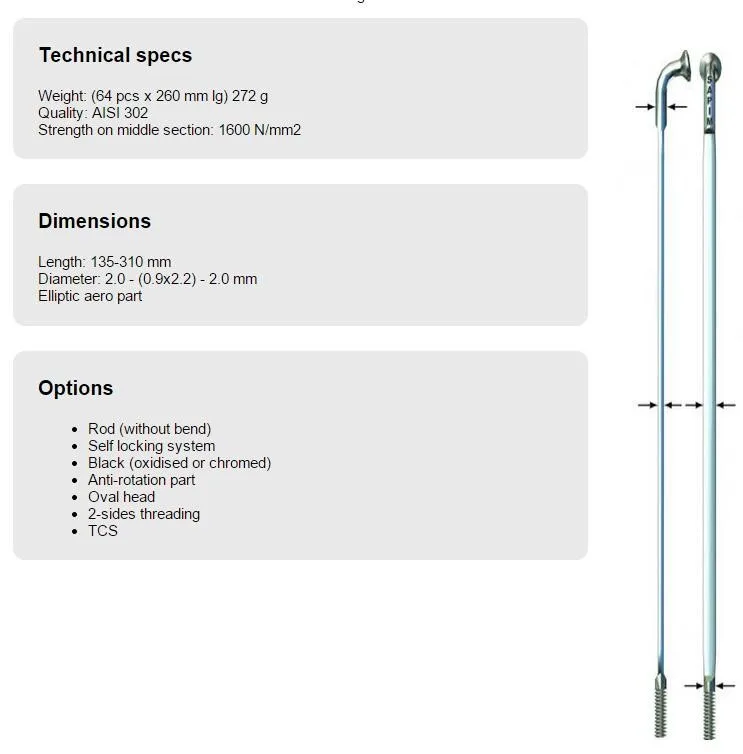 64 единицы Sapim CX-Ray Aero спицы установить с велосипедной колесной черные лопастные спицы 2,0 мм-0,9*2,2-2,0 мм 230-310 мм с сосками 4,3 г/260 мм