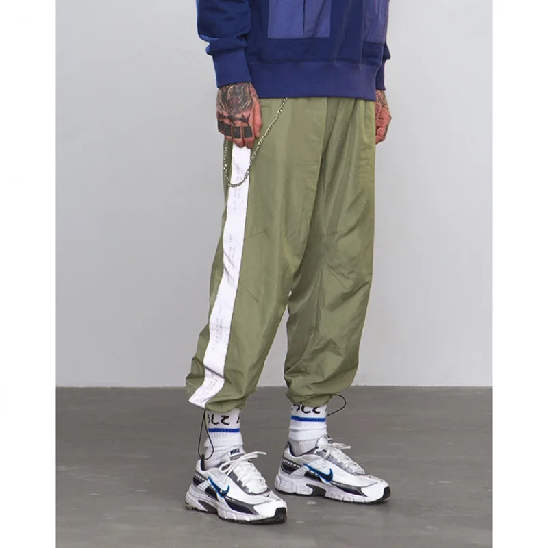 

Autumn and winter high street hip hop letter printing side reflective adjustable Drawstring beam foot men's casual pants