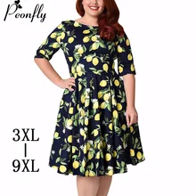 PEONFLY, большой размер, 4XL, 5XL, 6XL, 7XL, 8XL, женское платье, винтажное, на молнии, с цветочным принтом, туника, большое, свободное платье, размера плюс, платья для женщин