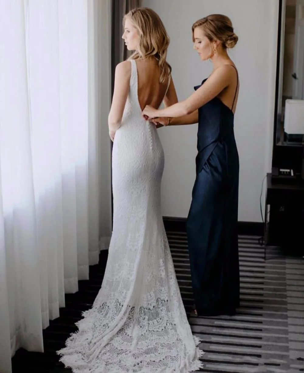 Robe de mariee Boho кружевное свадебное платье русалки элегантное платье с открытой спиной Vestido De Noiva сексуальное пляжное свадебное платье