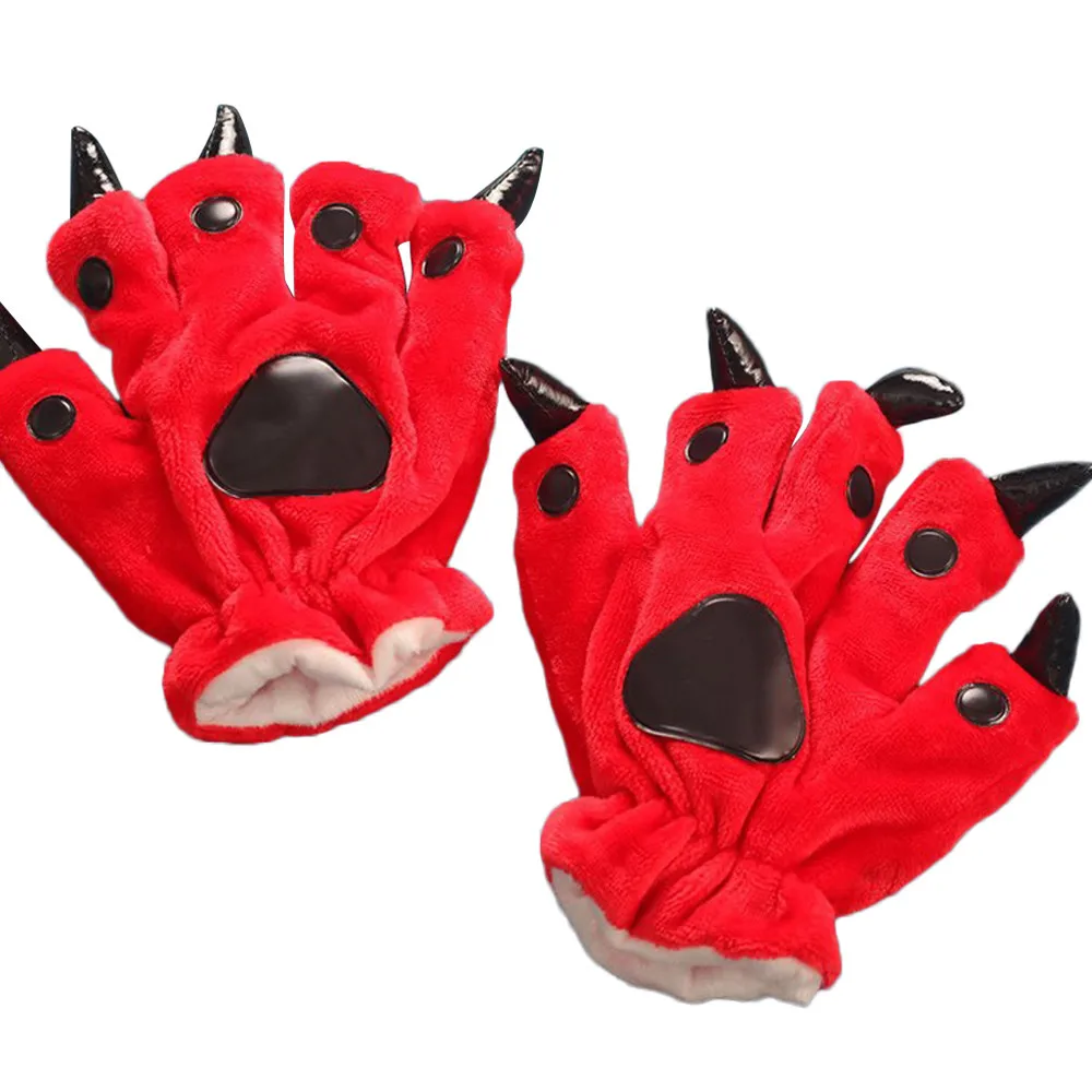 Плюшевые сохраняющие тепло перчатки унисекс с рисунком животных из мультфильма лапы перчатки когти вышивка динозавр Медведь Косплей милые плюшевые варежки для детей