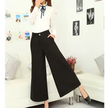 Для женщин Осенне-зимняя обувь утолщение шерстяные свободные штаны модная одежда для девочек повседневные штаны с высокой талией расклешенные брюки