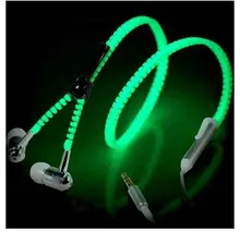 New 6 Color Glow Earphone Luminous Light Metal Zipper Earphone Glow In The Dark for Iphone Samsung Xiaomi MP3 MP4