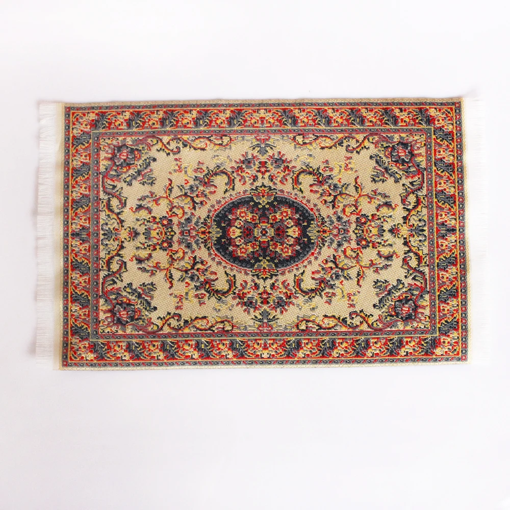 Dollhouse Miniature Rug Green Blue Maroon 6 1//4/" x 3 7//8/" Woven Fabric 1:12