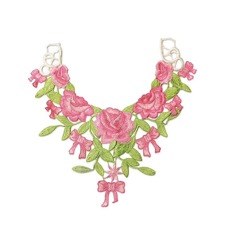 Buy 1Pcs/Lot Pink Floral Guipure Collar Lace Trim