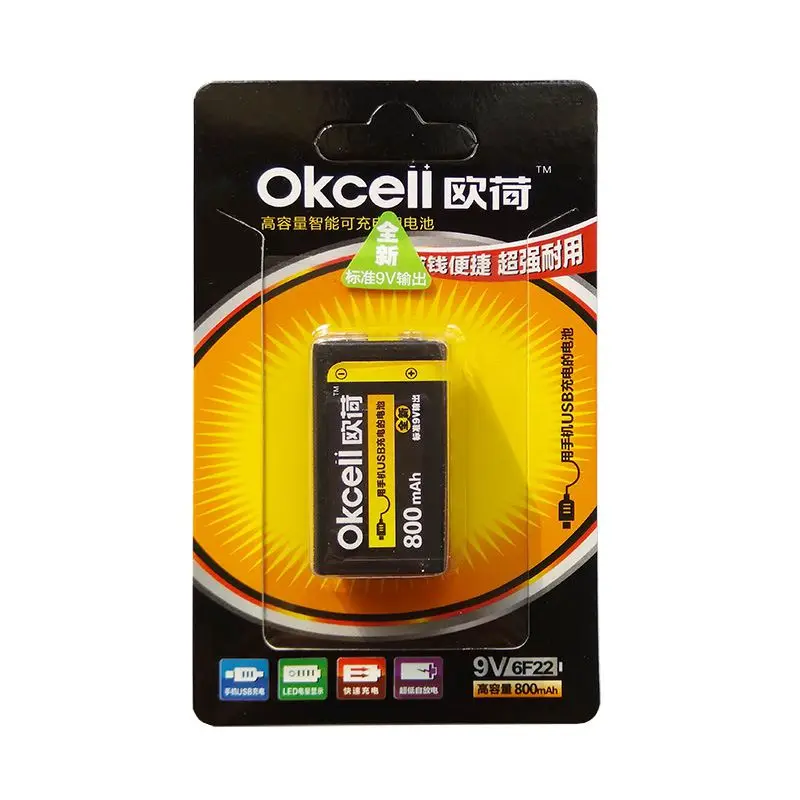 

Okcell 1/2/4/8/pcs 800mAh 9V 6F22 micro USB Rechargeable Lipo Battery 9V Battery for RC Helicopter Model Microphone