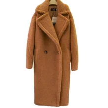 Зимний толстый теплый длинный плюшевый Тренч, пальто для женщин, мех ягненка, коричневый, красный, розовый, шерсть, свободная пушистая куртка, шуба, высокое качество