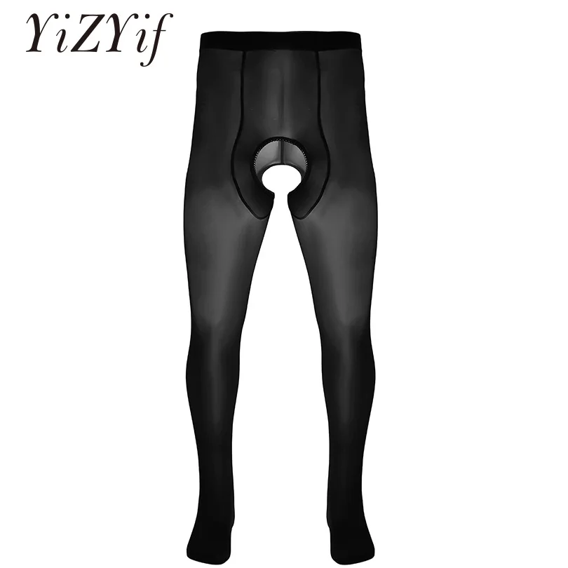 

YiZYiF Mens Pantyhose Ice Silk Crotchless Stretchy Stockings Tights Hosiery Legging Pant Underwear ultra thin Sexy pantyhose men