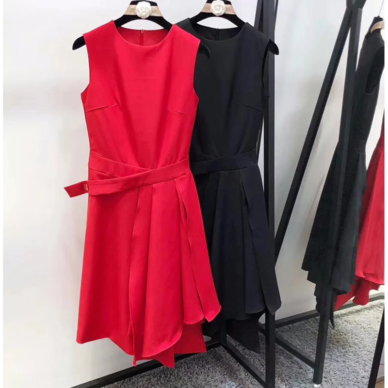2016 Arrived best quality of Victoria beckham dress solid color black/red sleeveless asmmetrical mid-calf OL office dress 2016 Arrived best quality of Victoria beckham dress solid color black/red sleeveless asmmetrical mid-calf OL office dress