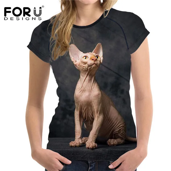 FORUDESIGNS/футболка с 3D котом и животными для женщин брендовая одежда Женская Повседневная футболка с короткими рукавами удобные эластичные футболки в стиле хип-хоп - Цвет: H8803BV