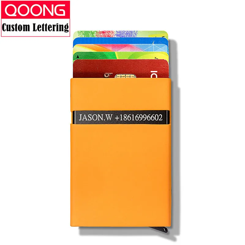 

QOONG Automatic Silde Aluminum ID Cash Card Holder Men Business RFID Blocking Wallet Credit Card Protector Case Pocket Purse