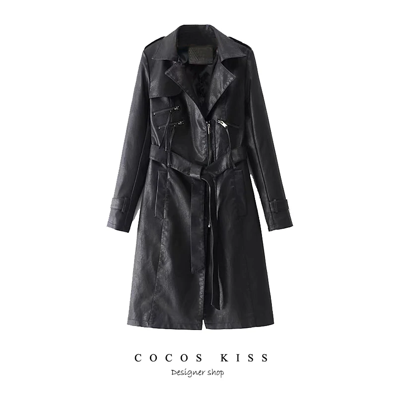 Mode Ceinture 2018 Beige Arc Casual Femmes Manteau noir Long rose Faux Nouvelle Vestes rouge Nouvelles Cuir De Survêtement SOO5RwUqx