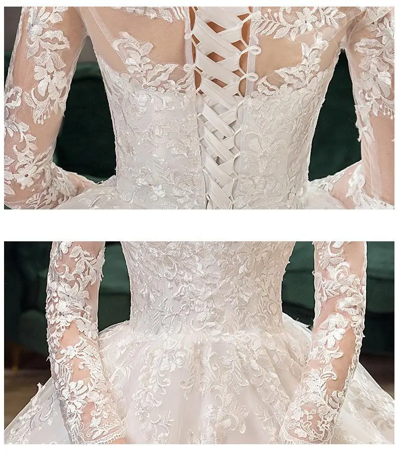 2022 New Vintage O Neck Full Sleeve Wedding Dress Illusion Simple Lace Embroidery Custom Made Bridal Gown Vestido De Noiva L short wedding dresses