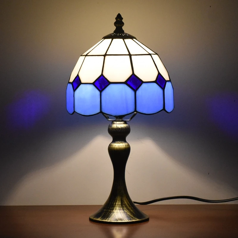 small blue table lamp