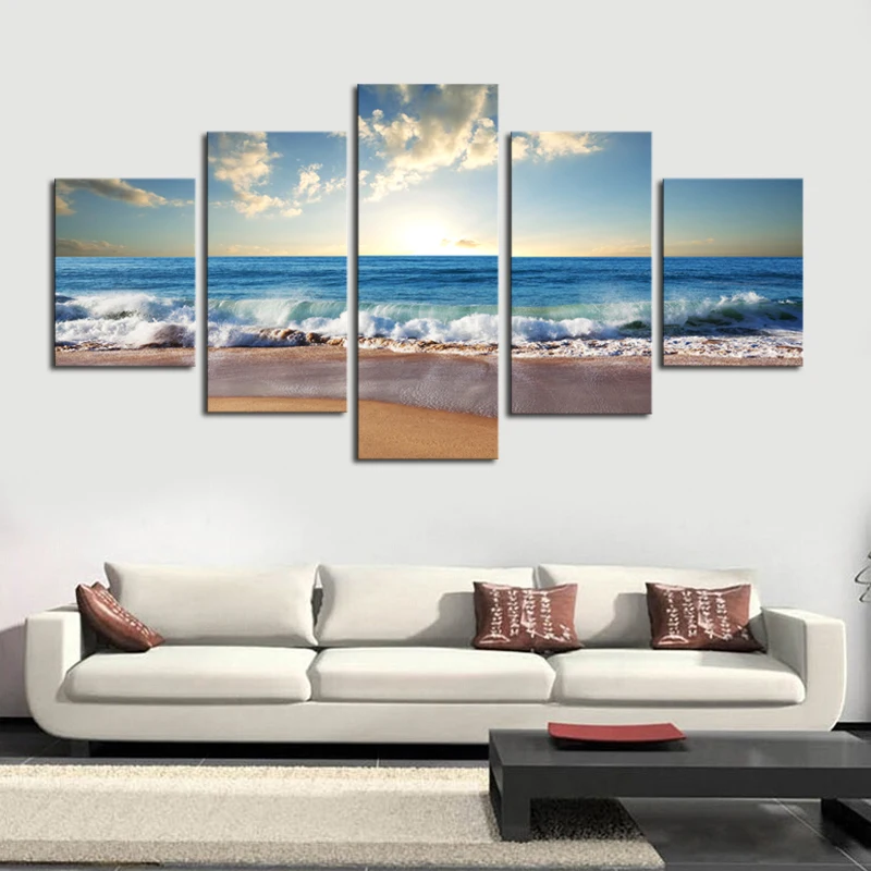 

5 Panels(No Frame) Blue sea water Diamond Embroidery scenic Mosaics 5d Diy Diamond Painting scenic For Kids Room Decoration