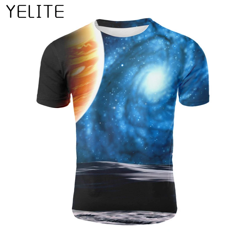 YELITE Космос галактика футболка синяя молния небо 3D Летняя Топы для мужчин