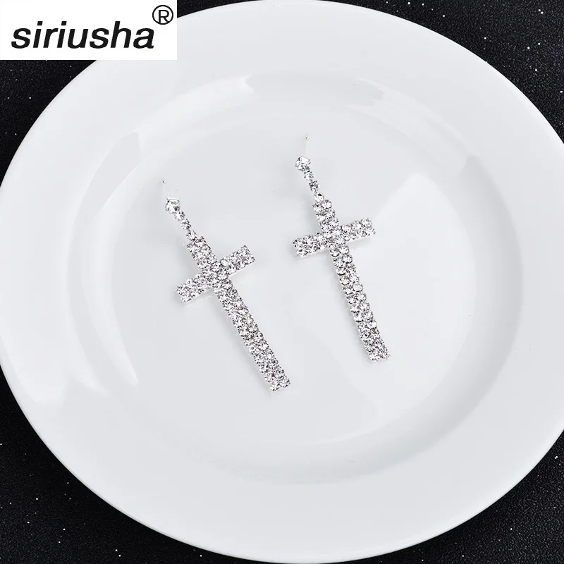 

European and American jewelry cross earrings Party temperament accessories creative simple new fashion zircon earrings Y909