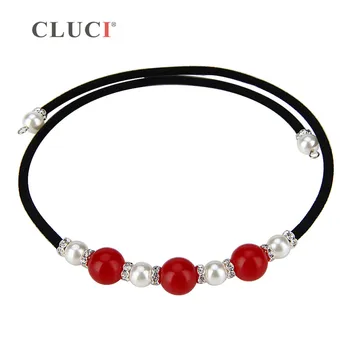 

CLUCI 3pcs Red Agate Necklaces Black/Brown Rope Chain String Shell Pearls Zirconia Collar Choker Adjustable Necklaces BN011SB