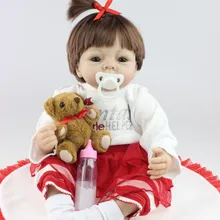 Cute Short Brown Hair Silicone Reborn Baby Dolls For Kids Education Early Toys 22 Inch 55 cm Lifelike Realistic Newborn Babies