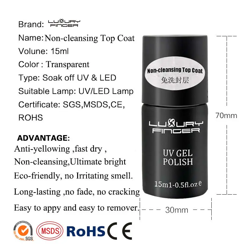 Роскошный палец 15 мл верхнее покрытие без липкого слоя и грунтовый слой гель матовый гель стойкий лак замочить от УФ гель лак для ногтей