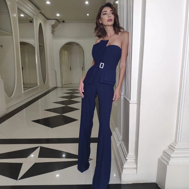 Max Spri 2019 New Fashion Sexy Women Pantsuit Solid Color Off Shoulder Buckle Tie High Waist Pantsuit Max Spri 2019 New Fashion Sexy Women Pantsuit Solid Color Off Shoulder Buckle Tie High Waist Pantsuit