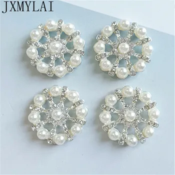 

10 PCS 28mm Fashion Metal Alloy Crystal Rhinestone Imitation Pearl Flowers Connectors Charm Hair Accessories For Jewelry Making