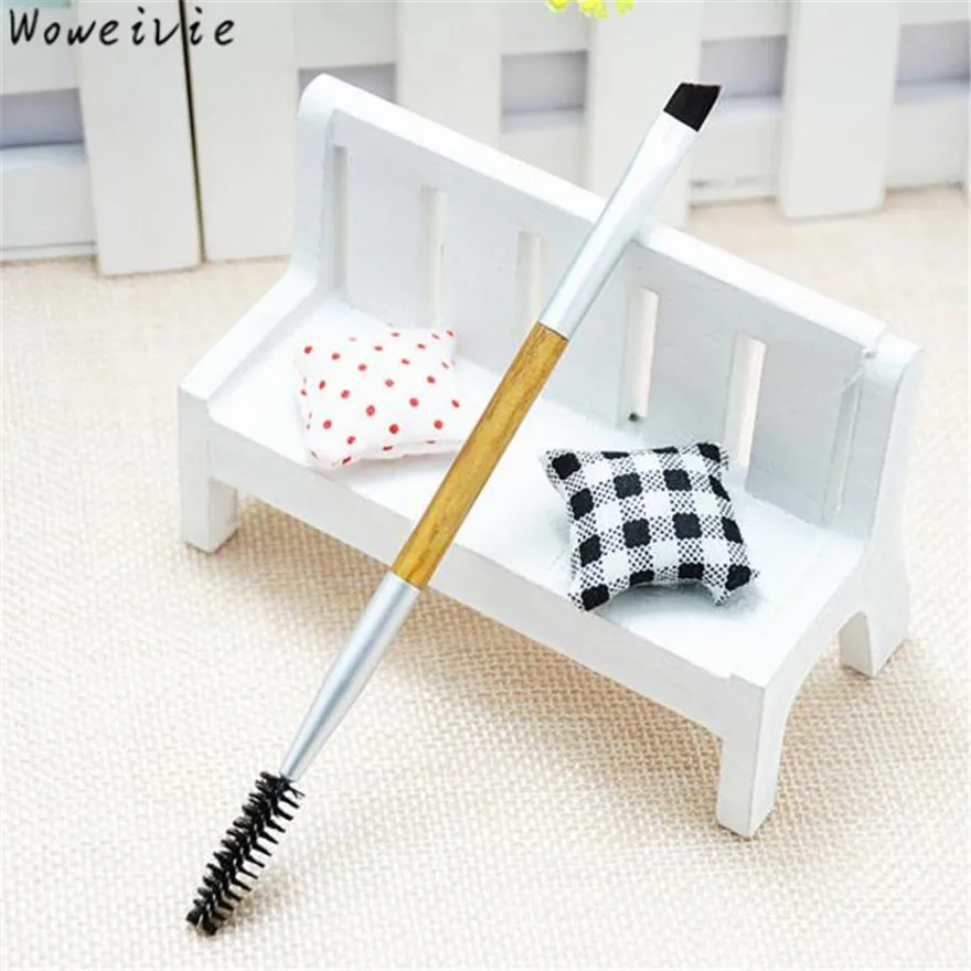 High Quality 1PCS Makeup Bamboo Handle Double Eyebrow Brush Eyebrow Comb Free Shipping