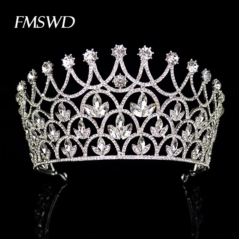 Новая Большая Корона Люкс большая Тиара для свадьбы кристалл горный хрусталь невесты аксессуары для волос и головы головной убор волос JewelryHG-158 - Metal color: Silver