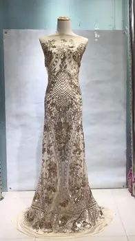 

High Quality African Nigerian Lace Fabric With Squines For Party dress,Wedding Dress 5yards French Net Lace Fabric