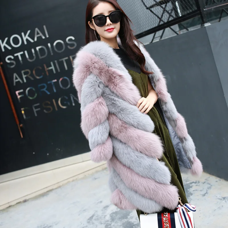Женское пальто из искусственного меха, Осень-зима, модная повседневная теплая приталенная куртка с длинным рукавом и карманами, длинная куртка из искусственного лисьего меха размера плюс - Цвет: pink