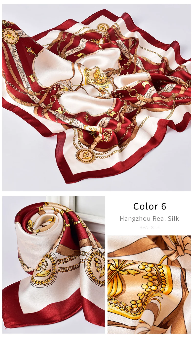 Ханчжоу натуральный шелковый платок для женщин роскошный принт настоящий Шелковый платок небольшой квадратный шелковый шарф платок 65x65 см