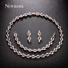 NEWBARK Rustic Wedding Jewelry Sets Wheat Design Rose Gold Plated And Silver Color Oval Necklaces Drop Earrings Bracelets