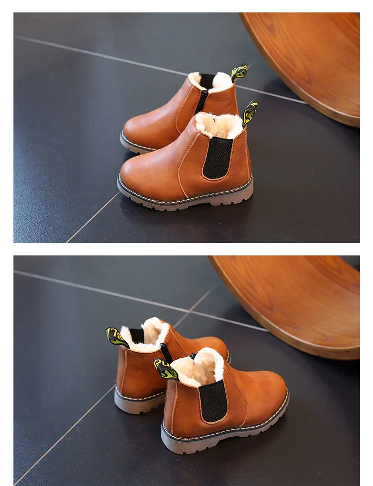 Зимние теплые детские сапоги для мальчиков мода круглый носок зимняя женская обувь детская обувь Плюшевые удобные легкие размер 21-30