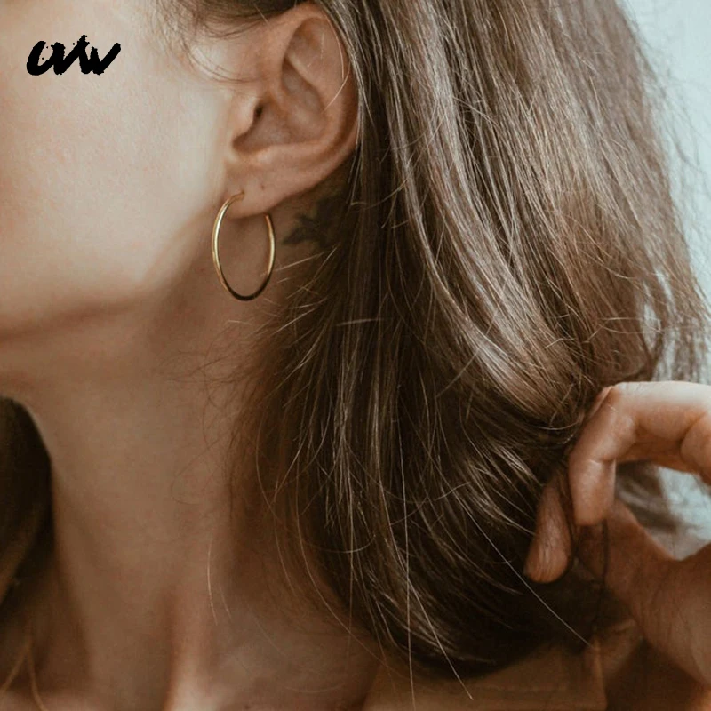 

2pc Exaggerated Big Round Hoop Earrings Surgical Steel Earrings for Women Silver Black Pendientes Fashion Accessories UVW191