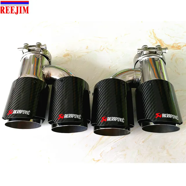 Dual Stainless Akrapovic exhaust tip Carbon Fiber tailpipe Inlet 3