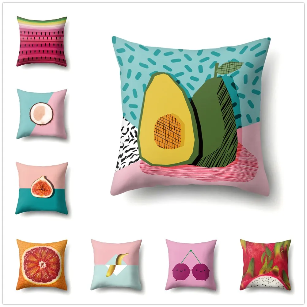 

Fruits Cushion Cover Summer Fresh Watermelon Lemon Avocado Print Pillowcase for Sofa Living Room Decor Home Accessories 45x45cm