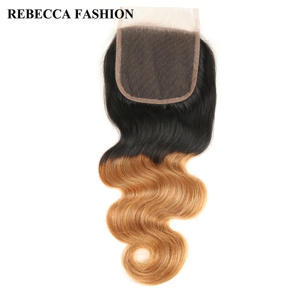 Rebecca Remy Brazilian Body Wave Human Hair Closure Ombre Light Brown 4x4 Lace Closure T1b27 Free Part 10-18inch Free Shipping brazilian-body-wave-closure