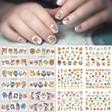 12 видов конструкций водные наклейки лиса волк прекрасный мультфильм Животные шаблон Слайдеры для украшения для ногтей своими руками украшения Маникюр тату LABN1285-1