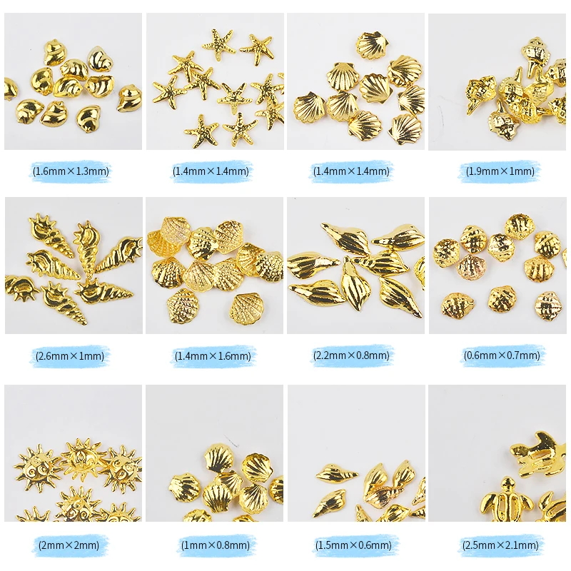 Mixed Alloy Gold Silver Studs Sea Star Shell Turtle Conch Nail Art Decoration 3d Manicure Wheel Sequins UV Gel DIY Accessory New