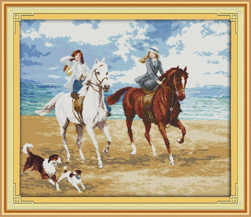 

The horse riding women Printed Canvas DMC Counted Chinese Cross Stitch Kits printed Cross-stitch set Embroidery Needlework