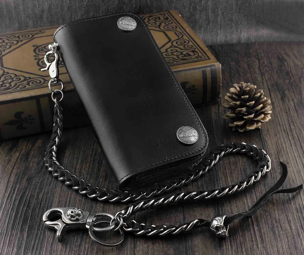 Biker Wallet With Chain Black Leather | semashow.com