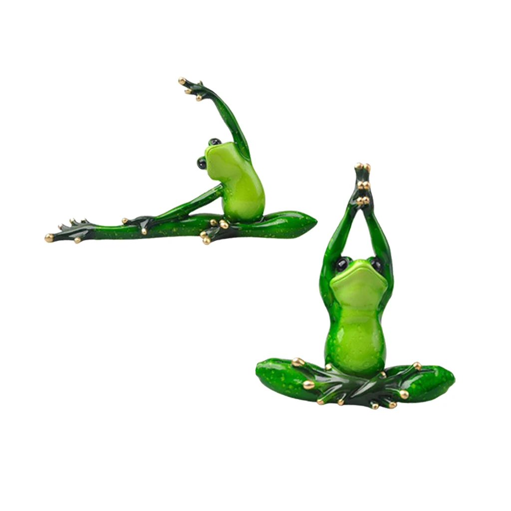 2pcs Resin 3D Yoga Frog Figurines Miniatures Ornament Statute Car Dashboard Decorations Figurines Miniature Handcraft