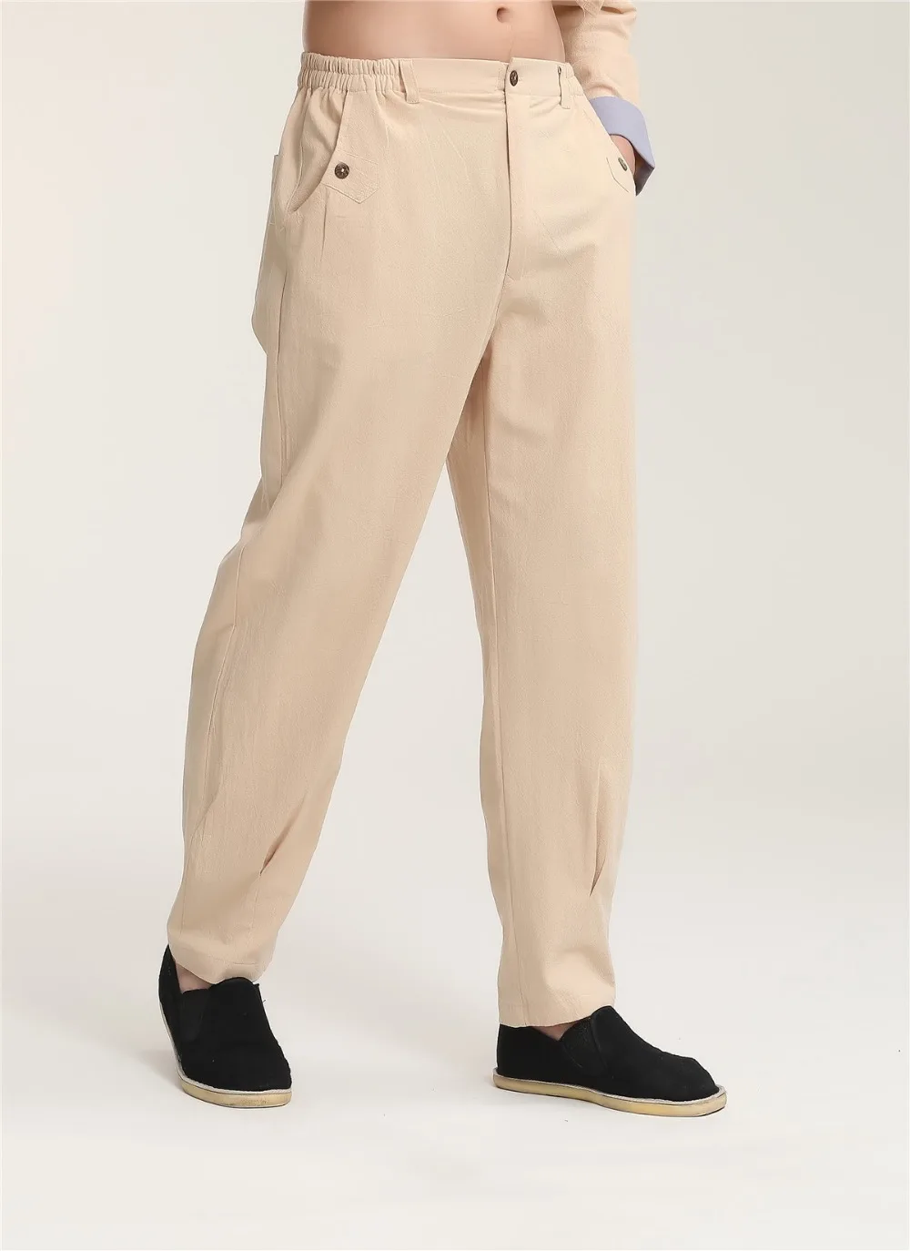 Шанхай история китайская мужская традиционная одежда Китайский штаны для кунг-фу Тай чи брюки для мужчин смесь льняные штаны