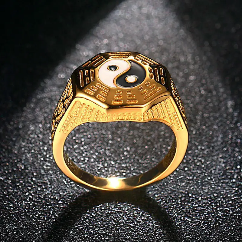 Мужское кольцо Yin Yang Tai Chi Bagua из нержавеющей стали религиозный даосизм восемь