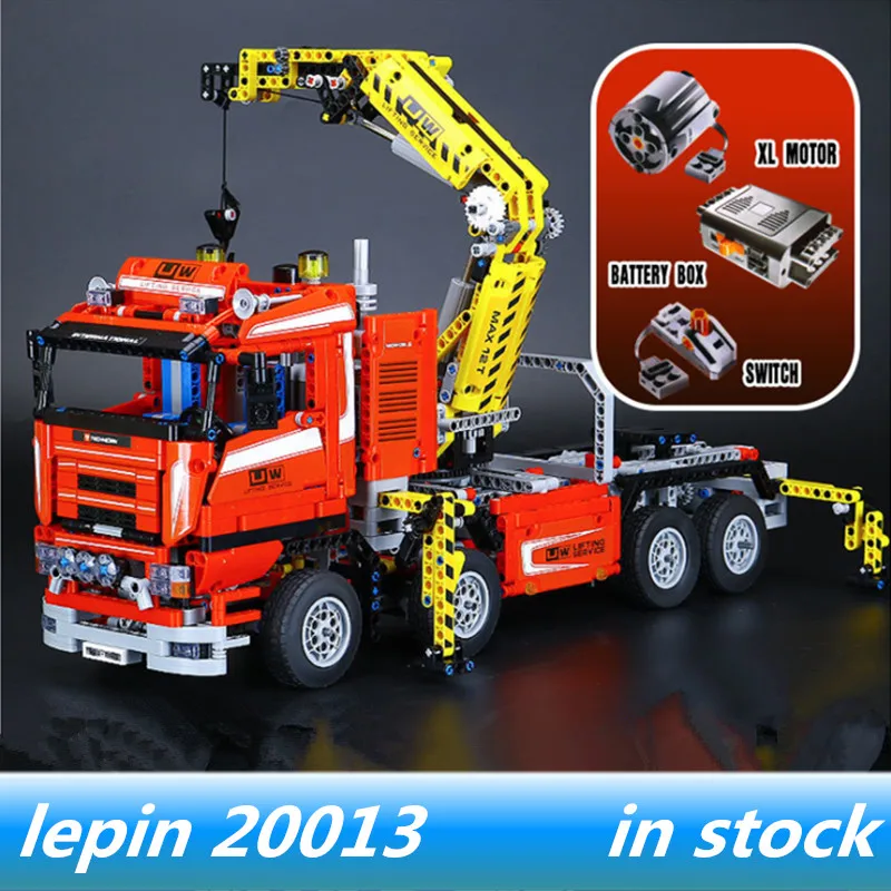 

LEPIN 20013 lepin technic Crane Truck 1877pcs Electric Model Building blocks Bricks Compatible legoing technic Crane Truck 8258