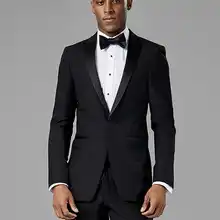 Bespoke мужские костюмы sim fit одежда жениха черные высококачественные смокинги Блестящий Воротник