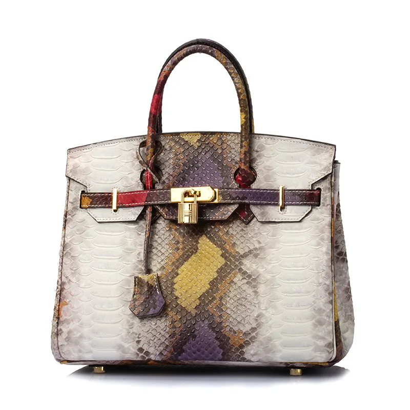 2017 New women genuine leather handbags fashion snakeskin print shoulder bags elegant lady chain bag top