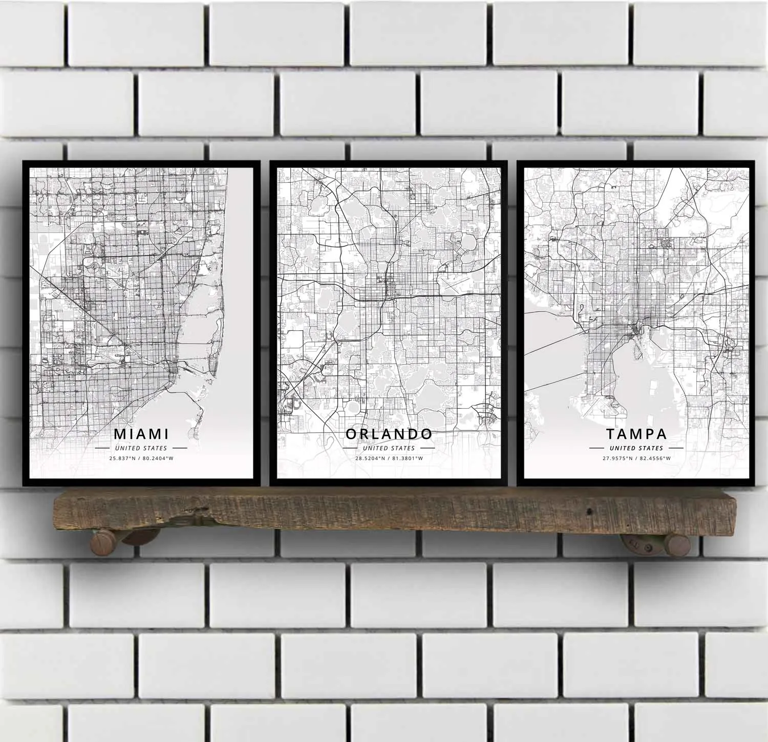 

Miami Orlando Tampa FL Florida USA United States of America Map Poster